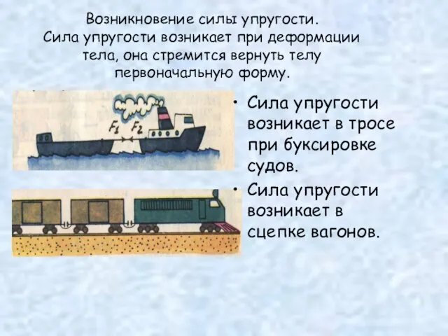 Возникновение силы упругости. Сила упругости возникает при деформации тела, она стремится вернуть