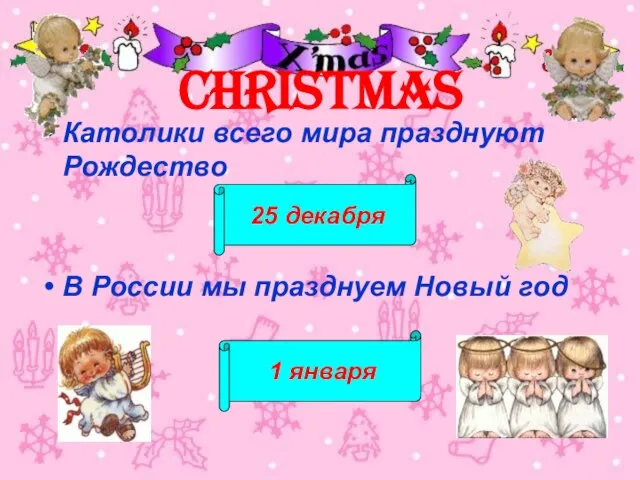 CHRISTMAS Католики всего мира празднуют Рождество В России мы празднуем Новый год 25 декабря 1 января