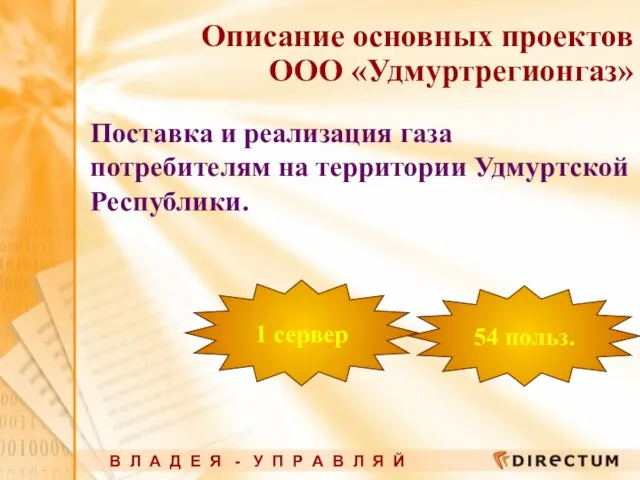 Описание основных проектов ООО «Удмуртрегионгаз» Поставка и реализация газа потребителям на территории