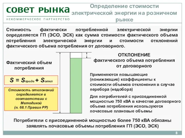 Определение стоимости электрической энергии на розничном рынке Стоимость фактически потребленной электрической энергии