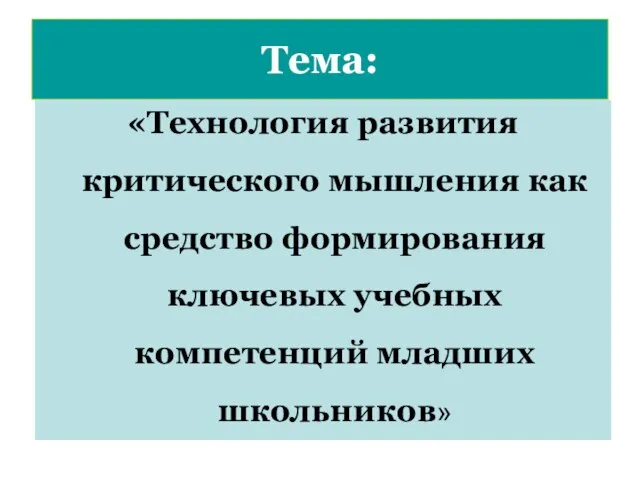 Тема: «Технология развития критического мышления как средство формирования ключевых учебных компетенций младших школьников»