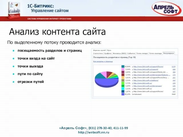 Анализ контента сайта «Апрель Софт», (831) 278-30-40, 411-11-99 http://websoft.nn.ru По выделенному потоку
