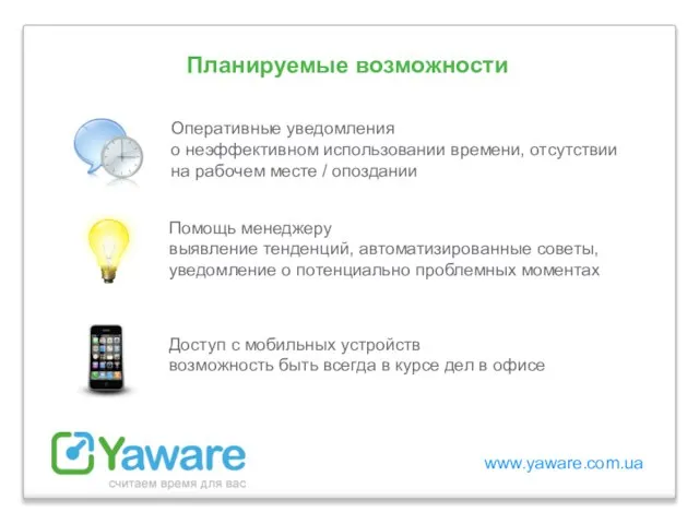 www.yaware.com.ua Оперативные уведомления о неэффективном использовании времени, отсутствии на рабочем месте /