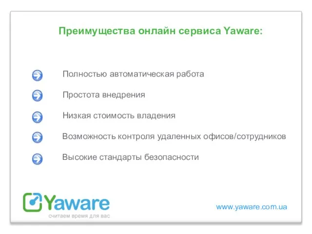 www.yaware.com.ua Преимущества онлайн сервиса Yaware: