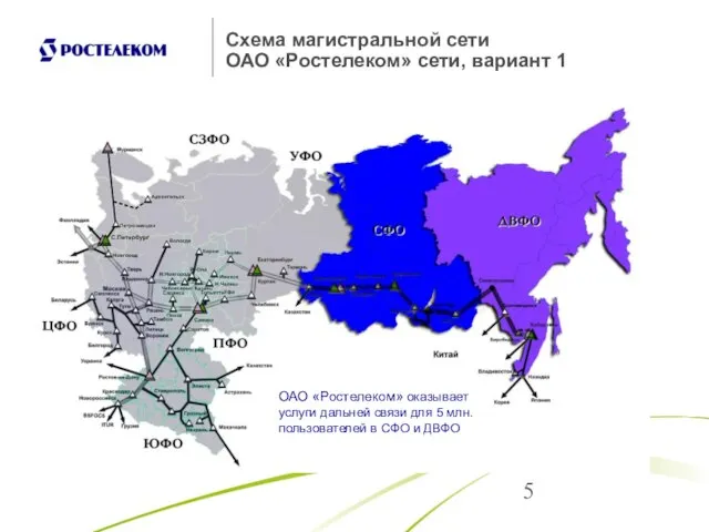 Схема магистральной сети ОАО «Ростелеком» сети, вариант 1 ОАО «Ростелеком» оказывает услуги