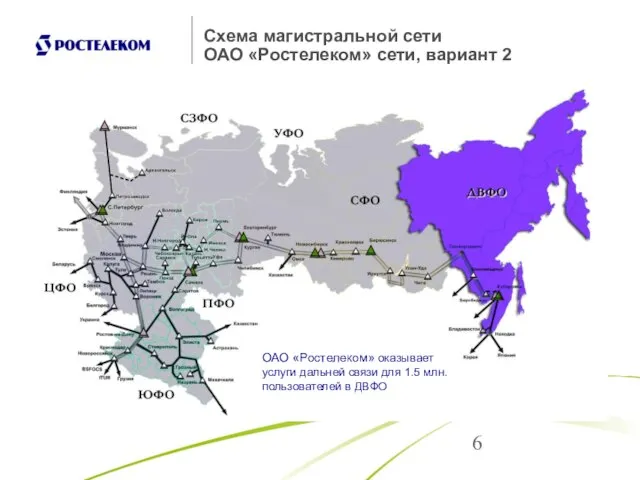 Схема магистральной сети ОАО «Ростелеком» сети, вариант 2 ОАО «Ростелеком» оказывает услуги