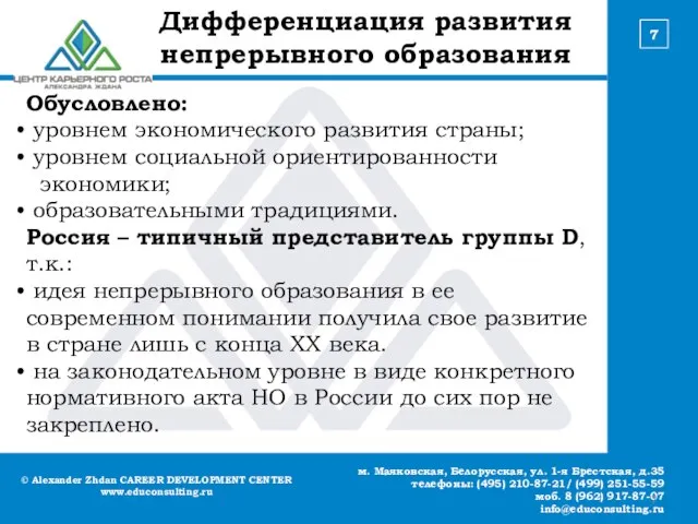 © Alexander Zhdan CAREER DEVELOPMENT CENTER www.educonsulting.ru м. Маяковская, Белорусская, ул. 1-я