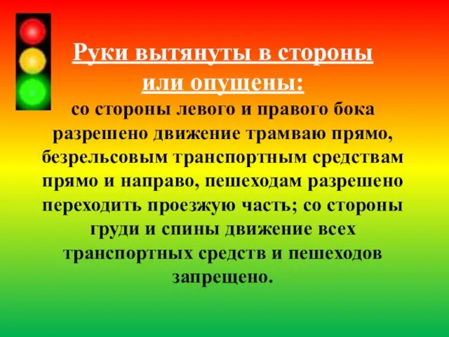 Руки вытянуты в стороны или опущены: со стороны левого и правого бока