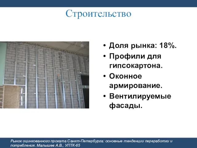 Строительство Рынок оцинкованного проката Санкт-Петербурга: основные тенденции переработки и потребления. Малышев А.В.,