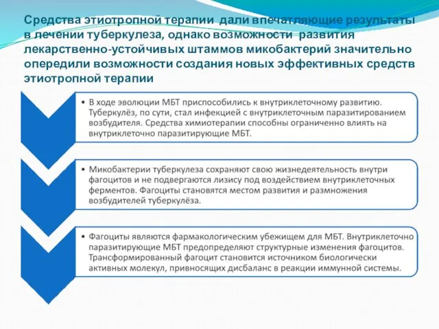 Средства этиотропной терапии дали впечатляющие результаты в лечении туберкулеза, однако возможности развития