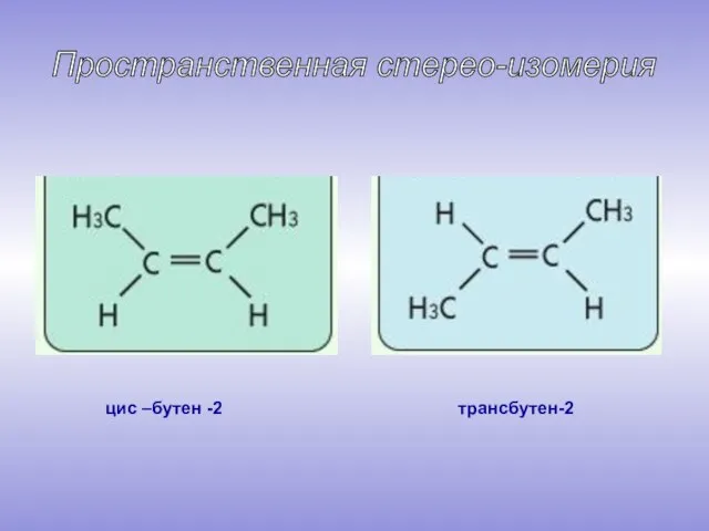 цис –бутен -2 трансбутен-2 Пространственная стерео-изомерия