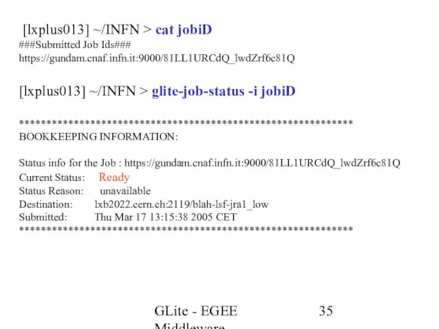 GLite - EGEE Middleware [lxplus013] ~/INFN > cat jobiD ###Submitted Job Ids###