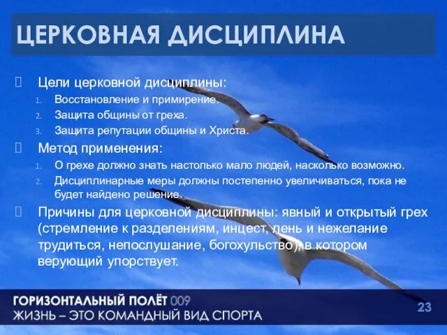 ЦЕРКОВНАЯ ДИСЦИПЛИНА Цели церковной дисциплины: Восстановление и примирение. Защита общины от греха.