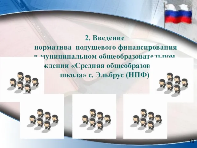 2. Введение норматива подушевого финансирования в муниципальном общеобразовательном учреждении «Средняя общеобразовательная школа» с. Эльбрус (НПФ) 13