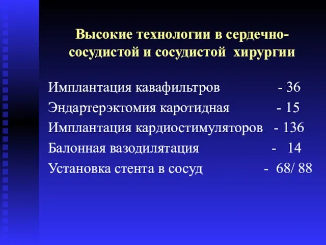 Высокие технологии в сердечно-сосудистой и сосудистой хирургии Имплантация кавафильтров - 36 Эндартерэктомия