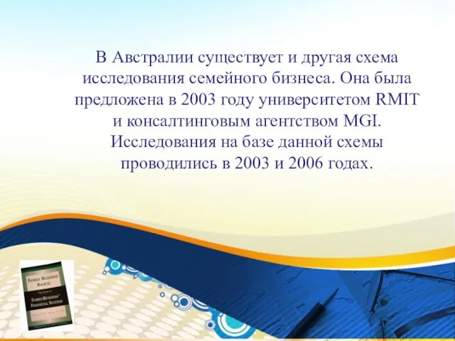 В Австралии существует и другая схема исследования семейного бизнеса. Она была предложена