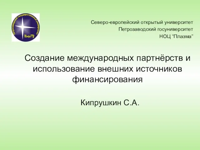 Создание международных партнёрств и использование внешних источников финансирования Кипрушкин С.А. Северо-европейский открытый