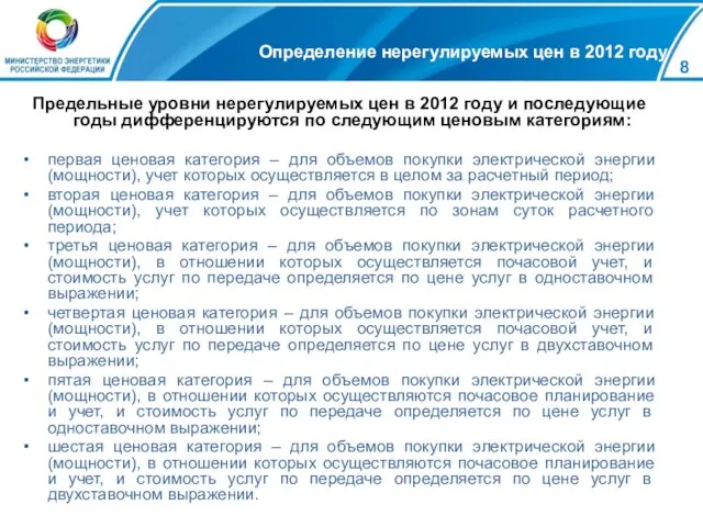 Предельные уровни нерегулируемых цен в 2012 году и последующие годы дифференцируются по