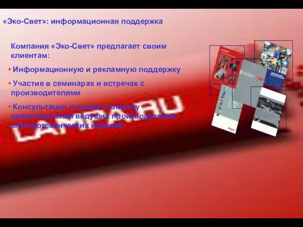 «Эко-Свет»: информационная поддержка Компания «Эко-Свет» предлагает своим клиентам: Информационную и рекламную поддержку