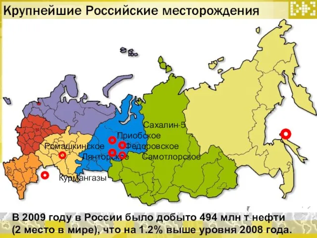 Сахалин-5 Приобское Ромашкинское Федоровское Лянторское Самотлорское Курмангазы В 2009 году в России