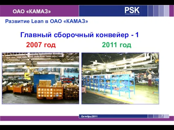 ОАО «КАМАЗ» Развитие Lean в ОАО «КАМАЗ» 2007 год 2011 год Главный