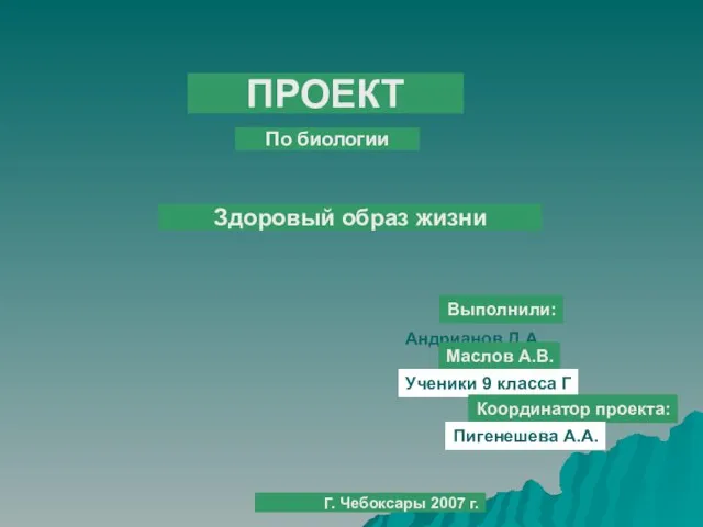 ПРОЕКТ По биологии Здоровый образ жизни Выполнили: Андрианов Д.А. Маслов А.В. Ученики