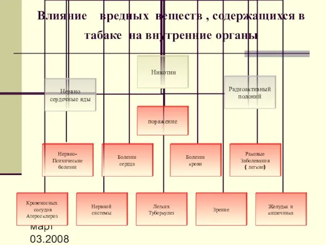 март 03.2008 Влияние вредных веществ , содержащихся в табаке на внутренние органы