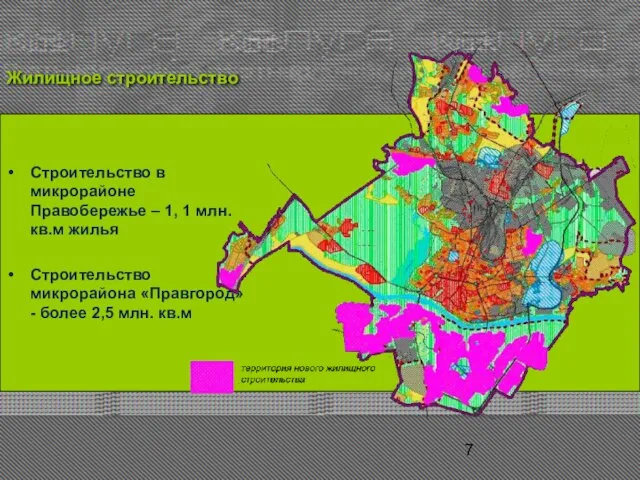 Жилищное строительство Строительство в микрорайоне Правобережье – 1, 1 млн. кв.м жилья