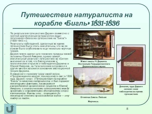 Путешествие натуралиста на корабле «Бигль» 1831-1836 По результатам путешествия Дарвин совместно с