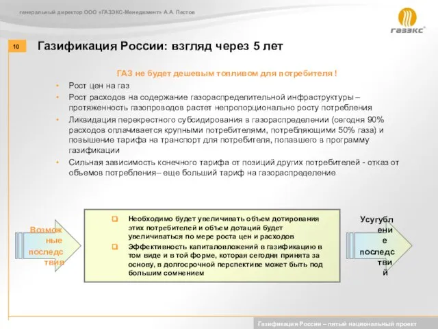 Газификация России: взгляд через 5 лет генеральный директор ООО «ГАЗЭКС-Менеджмент» А.А. Пестов