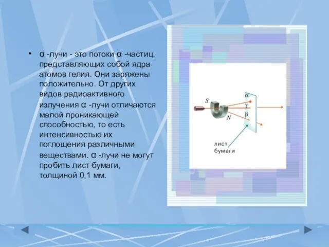 α -лучи - это потоки α -частиц, представляющих собой ядра атомов гелия.