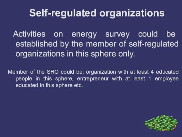 Self-regulated organizations Activities on energy survey could be established by the member