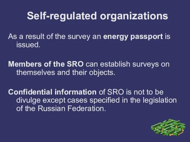 Self-regulated organizations As a result of the survey an energy passport is