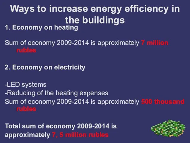 Ways to increase energy efficiency in the buildings 1. Economy on heating