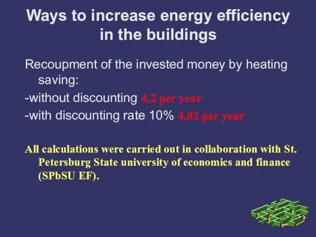 Ways to increase energy efficiency in the buildings Recoupment of the invested