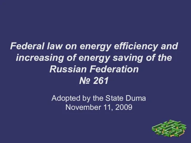 Adopted by the State Duma November 11, 2009 Federal law on energy