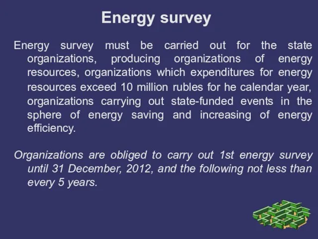 Energy survey Energy survey must be carried out for the state organizations,