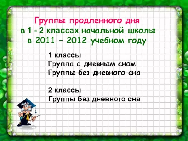 Группы продленного дня в 1 - 2 классах начальной школы в 2011