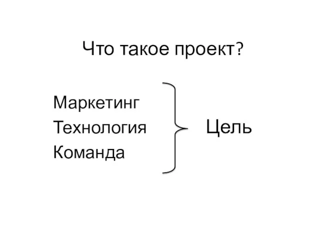 Что такое проект? Маркетинг Технология Команда Цель