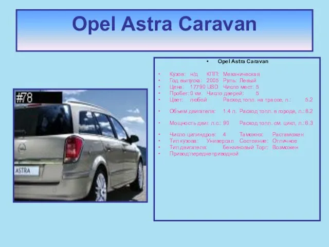 Opel Astra Caravan Opel Astra Caravan Кузов: н/д КПП: Механическая Год выпуска: