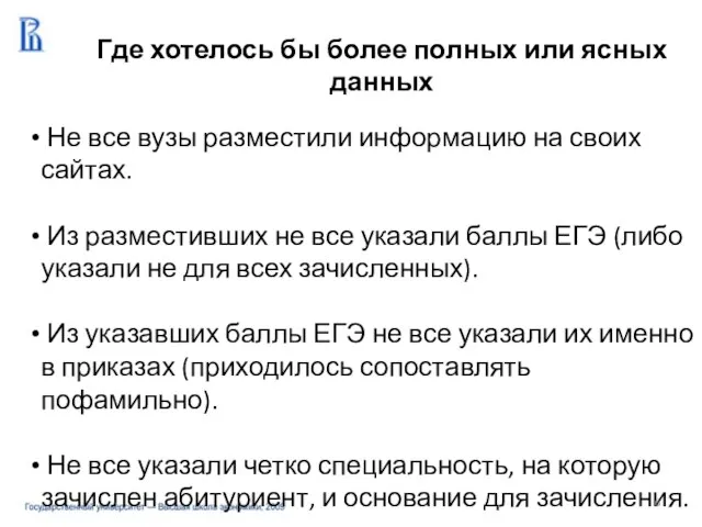 Не все вузы разместили информацию на своих сайтах. Из разместивших не все