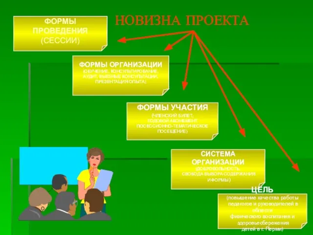 НОВИЗНА ПРОЕКТА ФОРМЫ ПРОВЕДЕНИЯ (СЕССИИ) ФОРМЫ ОРГАНИЗАЦИИ (ОБУЧЕНИЕ, КОНСУЛЬТИРОВАНИЕ, АУДИТ, ВЫЕЗНЫЕ КОНСУЛЬТАЦИИ,