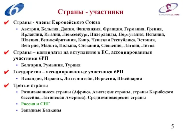 Страны - участники Страны - члены Европейского Союза Австрия, Бельгия, Дания, Финляндия,