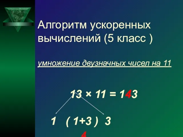 Алгоритм ускоренных вычислений (5 класс ) умножение двузначных чисел на 11 13