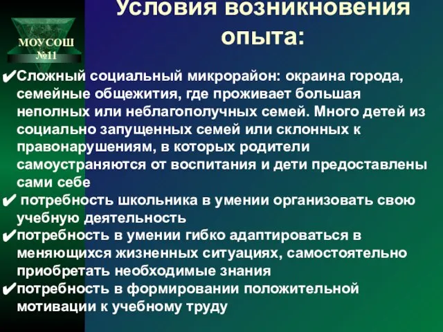 Сложный социальный микрорайон: окраина города, семейные общежития, где проживает большая неполных или