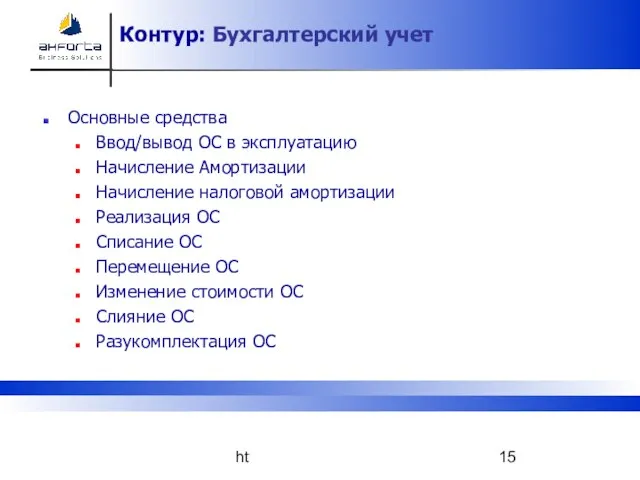 http://www.akforta.com Контур: Бухгалтерский учет Основные средства Ввод/вывод ОС в эксплуатацию Начисление Амортизации