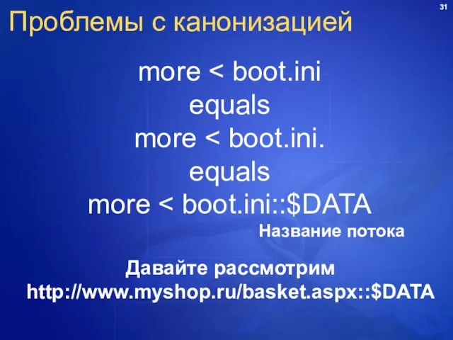 Проблемы с канонизацией more equals more equals more Название потока Давайте рассмотрим http://www.myshop.ru/basket.aspx::$DATA