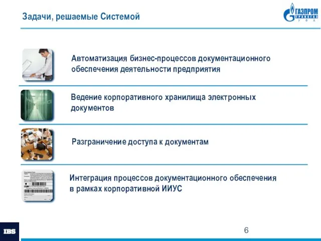 Задачи, решаемые Системой Интеграция процессов документационного обеспечения в рамках корпоративной ИИУС Разграничение