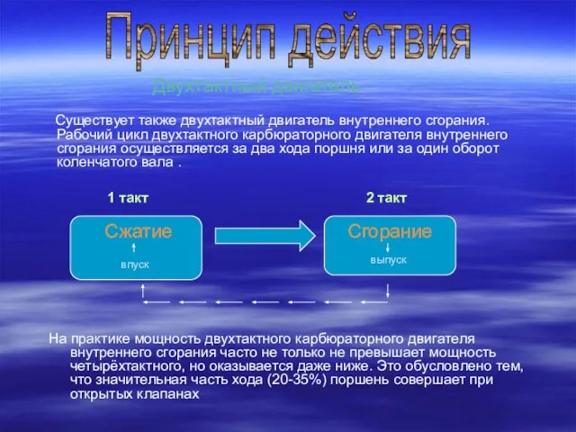 На практике мощность двухтактного карбюраторного двигателя внутреннего сгорания часто не только не