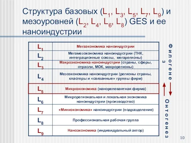 Структура базовых (L1, L3, L5, L7, L9) и мезоуровней (L2, L4, L6,